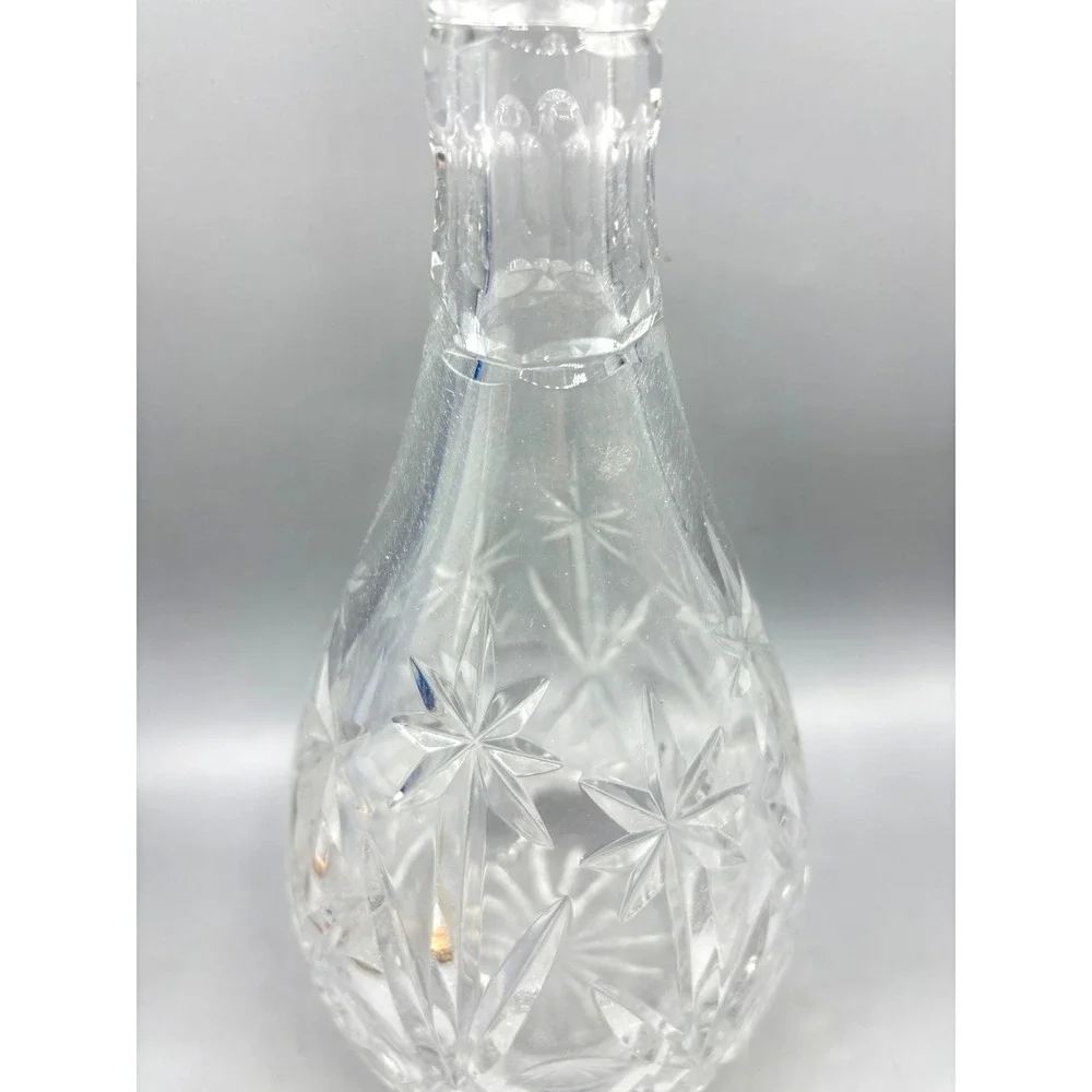Vintage Cut Glass Decanter Starburst Diamond Pattern Clear Crystal Barware 12.5